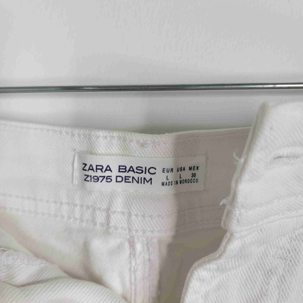 Zara Basic White Denim Mini Skirt Side Stripes Front Pockets Belt Loops Large - Picture 4 of 9
